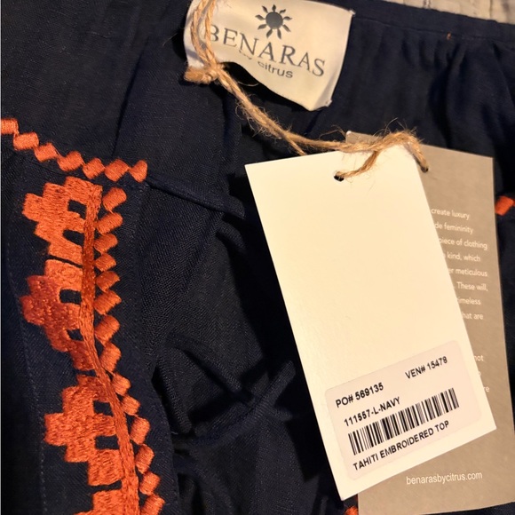 Anthropologie Navy Blouse with Orange Embroidery - Picture 2 of 5